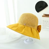Fashion Sun Protection Block Uv Knit Breathable Vinyl Wide Brim Big Bow Hat sku image 4