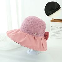 Fashion Sun Protection Block Uv Knit Breathable Vinyl Wide Brim Big Bow Hat sku image 3