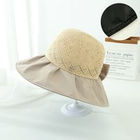 Fashion Sun Protection Block Uv Knit Breathable Vinyl Wide Brim Big Bow Hat sku image 5