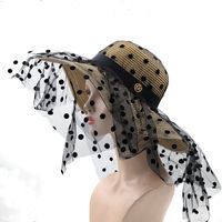 Fashion Retro Polka Dot Lace Big Brim Straw Women's Seaside Hat sku image 2