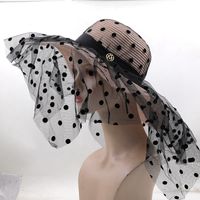 Fashion Retro Polka Dot Lace Big Brim Straw Women's Seaside Hat sku image 4