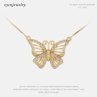 Großhandel Mode Hohler Schmetterling Schlüsselbein Anhänger Vergoldete Halskette sku image 1