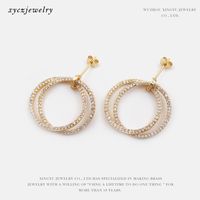 Simple Gold-plated Zircon Circle Copper Earrings sku image 1