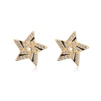 Fashion 18k Gold Plating Zircon Star Geometric Shape Copper Ear Stud Earrings sku image 1