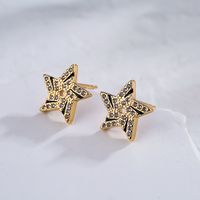 Fashion 18k Gold Plating Zircon Star Geometric Shape Copper Ear Stud Earrings main image 3