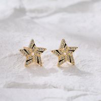 Fashion 18k Gold Plating Zircon Star Geometric Shape Copper Ear Stud Earrings main image 4