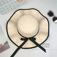 Fashion Elegant Female Summer Sun-proof Travel Big Brim Beach Bow Straw Sun Hat sku image 5