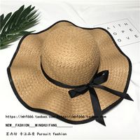 Fashion Elegant Female Summer Sun-proof Travel Big Brim Beach Bow Straw Sun Hat sku image 6