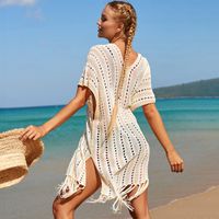 Fashion New White Beige Bandage Beach Cover-up Seaside Vacation Outwear Blouse main image 5