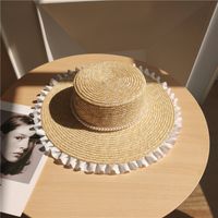 Fashion Elegant Pearl Decorated Pleated Lace Big Brim Straw Beach Hat main image 2