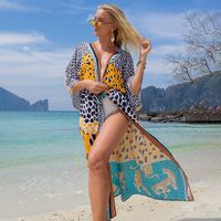 New European And American Rayon Printed Cardigan Beach Skirt Bikini Blouse Swimsuit Outwear Sun Protection Clothing Seaside Vacation Skirt sku image 4