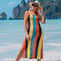 Fashion New Vest-style Knit Hollow-out Sexy Beach Vacation Colorful Blouse sku image 1