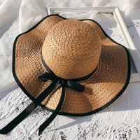 Female Summer Sun-proof Seaside Travel Big Brim Face Cover Straw Sun Hat sku image 3