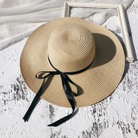 Female Summer Sun-proof Seaside Travel Big Brim Face Cover Straw Sun Hat sku image 6