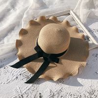 Female Summer Sun-proof Seaside Travel Big Brim Face Cover Straw Sun Hat sku image 8
