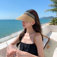 Fashion Women's Summer Chessboard Plaid Leopard Print Outing Straw Sun Hat main image 5