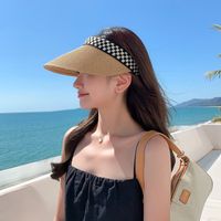 Fashion Women's Summer Chessboard Plaid Leopard Print Outing Straw Sun Hat main image 2