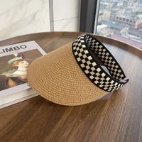 Fashion Women's Summer Chessboard Plaid Leopard Print Outing Straw Sun Hat sku image 2