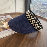 Fashion Women's Summer Chessboard Plaid Leopard Print Outing Straw Sun Hat sku image 4