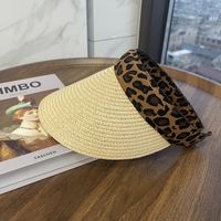 Fashion Women's Summer Chessboard Plaid Leopard Print Outing Straw Sun Hat sku image 15