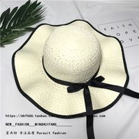 Fashion Elegant Female Summer Sun-proof Travel Big Brim Beach Bow Straw Sun Hat sku image 7