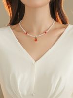 Fashion Simple Colorful Beaded Floret Pearl Sweet Clavicle Chain Necklace main image 1