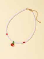 Fashion Simple Colorful Beaded Floret Pearl Sweet Clavicle Chain Necklace sku image 1