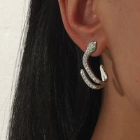 Fashion Ornament Rhinestone Inlaid Drop Oil Snake Stud Earrings main image 2