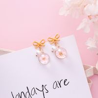 Bow Pearl Flower Earrings Sweet Glazed Cherry Blossom Bulb Earrings sku image 5