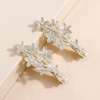 2022 Neue Mode Elegante Goldene Strass Blätter Blume Schnabel Clip main image 1