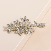 2022 New Fashion Elegant Golden Rhinestone Leaves Flower Duckbill Clip main image 3