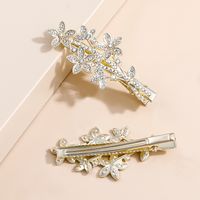 2022 New Fashion Elegant Golden Rhinestone Leaves Flower Duckbill Clip main image 4