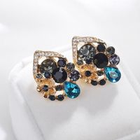 Fashion Elegant Black Blue Crystal Flowers Stud Earrings Ornament main image 2