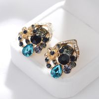 Fashion Elegant Black Blue Crystal Flowers Stud Earrings Ornament main image 3