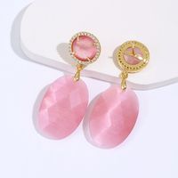 Fashion Pink Pendant Oval Copper Acrylic Drop Earrings main image 4