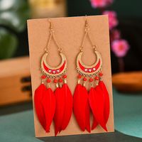 Semicircle Long Feather Female Boho Bead Tassel Alloy Earrings Jewelry Wholesale sku image 12