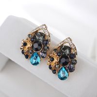 Fashion Elegant Black Blue Crystal Flowers Stud Earrings Ornament sku image 1
