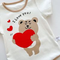 Cute Heart Bear Printed Short Sleeves Romper & Hat Two Piece Sets main image 3