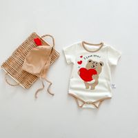 Cute Heart Bear Printed Short Sleeves Romper & Hat Two Piece Sets main image 4