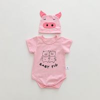 Cute Pinkpig Short Sleeved Romper Hat Two Piece Sets main image 1