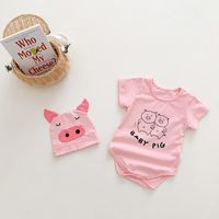 Cute Pinkpig Short Sleeved Romper Hat Two Piece Sets main image 2