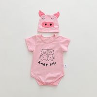 Cute Pinkpig Short Sleeved Romper Hat Two Piece Sets sku image 4