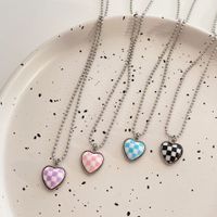 New Style Color Chessboard Plaid Heart Pendant Necklace Clavicle Chain main image 3