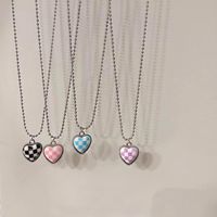 New Style Color Chessboard Plaid Heart Pendant Necklace Clavicle Chain main image 4