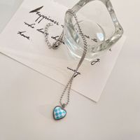 New Style Color Chessboard Plaid Heart Pendant Necklace Clavicle Chain sku image 2