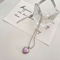 New Style Color Chessboard Plaid Heart Pendant Necklace Clavicle Chain sku image 4