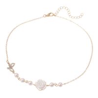 Retro Style Rose Pendant Butterfly Pearl Short Necklace sku image 1