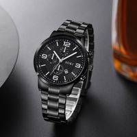 Men's Business Fashion Outdoor Three-eye Watch Steel Belt Quartz Watch Chain Bracelet Set main image 3