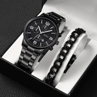 Men's Business Fashion Outdoor Three-eye Watch Steel Belt Quartz Watch Chain Bracelet Set sku image 1