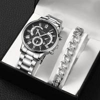 Men's Suit Business Fashion Outdoor Roman Surface Steel Belt Quartz Watch Chain Bracelet Set sku image 1